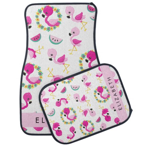 Tropical Pattern Flamingos Flowers Your Name Car Floor Mat