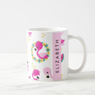 Tropical Pattern, Flamingos, Flowers, Your Name Coffee Mug