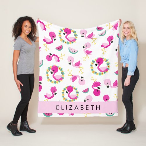 Tropical Pattern Flamingos Flowers Your Name Fleece Blanket