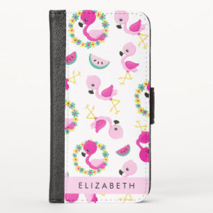 Tropical Pattern, Flamingos, Flowers, Your Name iPhone X Wallet Case