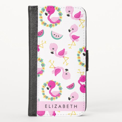 Tropical Pattern Flamingos Flowers Your Name iPhone X Wallet Case