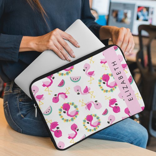 Tropical Pattern Flamingos Flowers Your Name Laptop Sleeve
