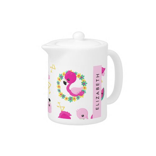 Tropical Pattern Flamingos Flowers Your Name Teapot