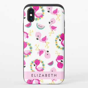 Tropical Pattern, Flamingos, Flowers, Your Name iPhone X Slider Case