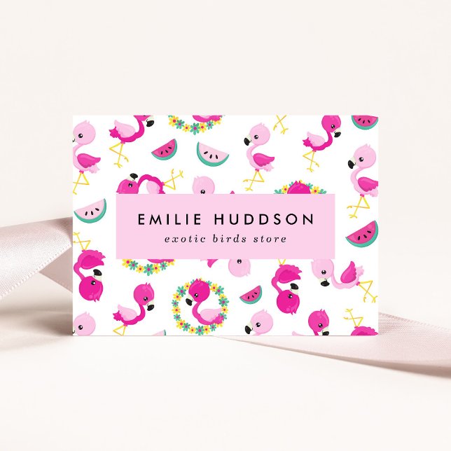 Tropical Pattern, Flamingos, Pet Shop, Bird Store Business Card (Creator Uploaded)