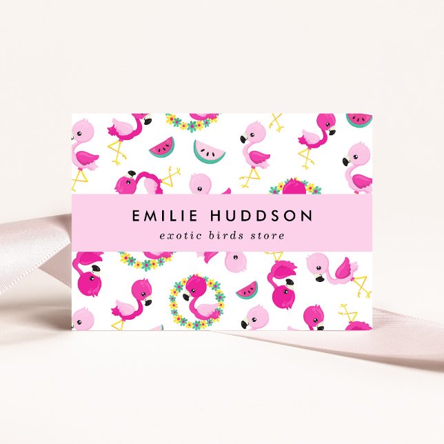 Tropical Pattern, Flamingos, Pet Shop, Bird Store Business Card (Creator Uploaded)