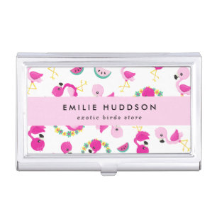 Tropical Pattern, Flamingos, Pet Shop, Bird Store Business Card Case