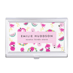 Tropical Pattern, Flamingos, Pet Shop, Bird Store Business Card Case
