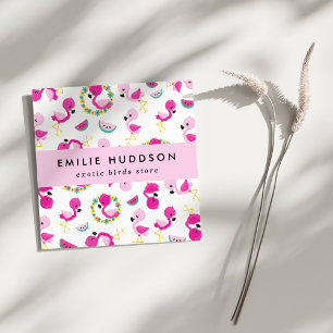 Tropical Pattern, Flamingos, Pet Shop, Bird Store Square Business Card