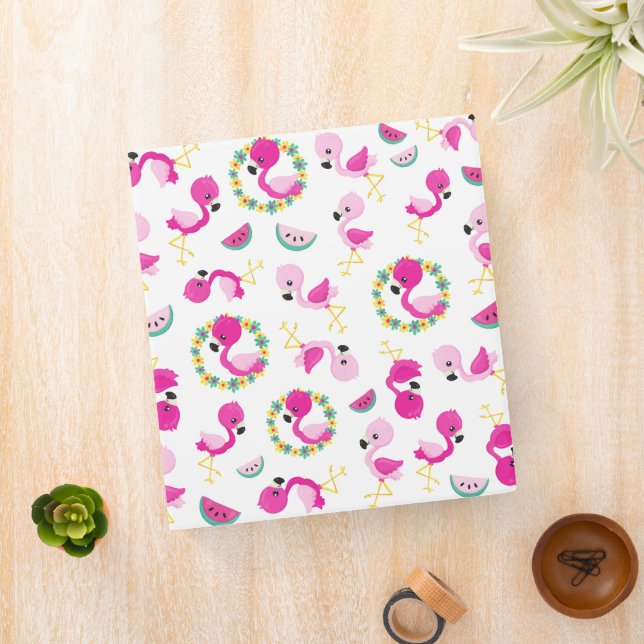 Tropical Pattern, Flamingos, Watermelons, Flowers 3 Ring Binder (In Situ)