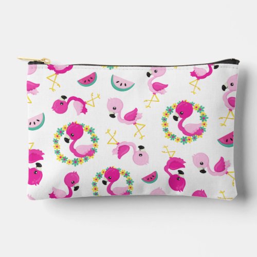 Tropical Pattern Flamingos Watermelons Flowers Accessory Pouch