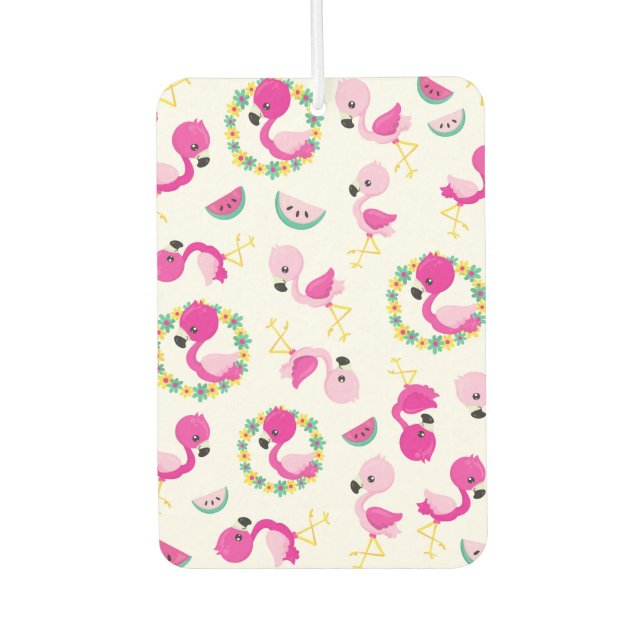 Tropical Pattern, Flamingos, Watermelons, Flowers Air Freshener (Front)