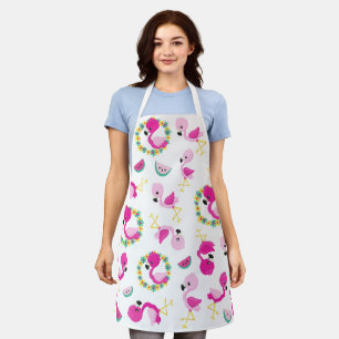 Tropical Pattern, Flamingos, Watermelons, Flowers Apron