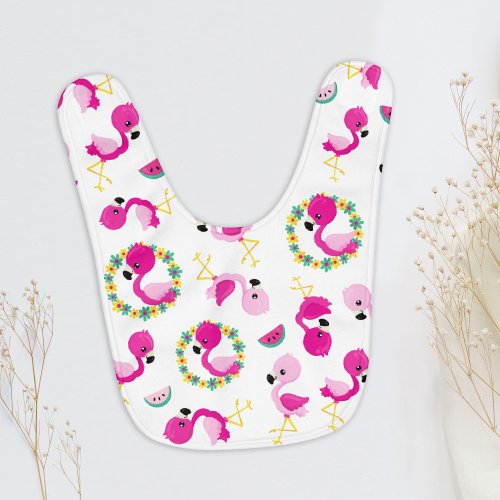 Tropical Pattern Flamingos Watermelons Flowers Baby Bib