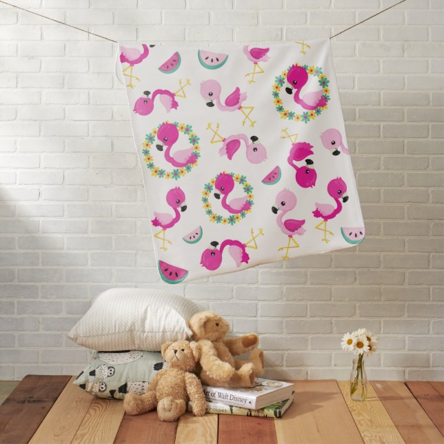 Tropical Pattern, Flamingos, Watermelons, Flowers Baby Blanket (In Situ)