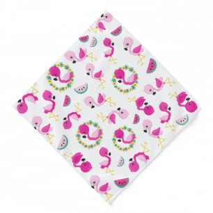 Tropical Pattern, Flamingos, Watermelons, Flowers Bandana