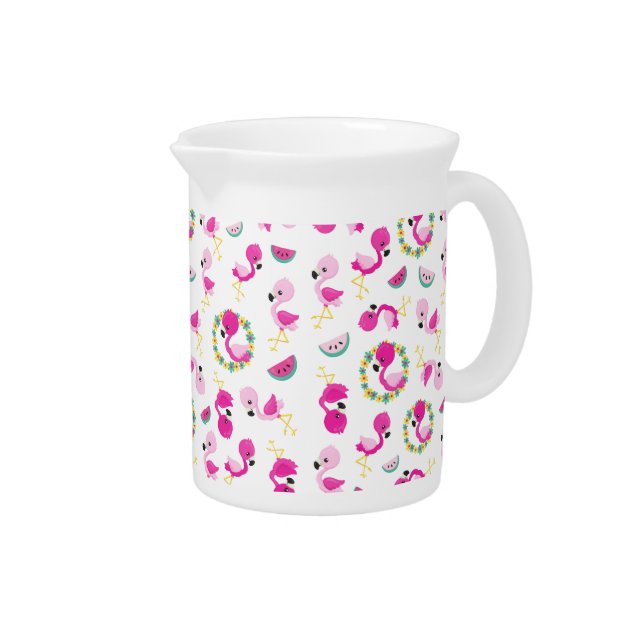 Tropical Pattern, Flamingos, Watermelons, Flowers Beverage Pitcher (Right)