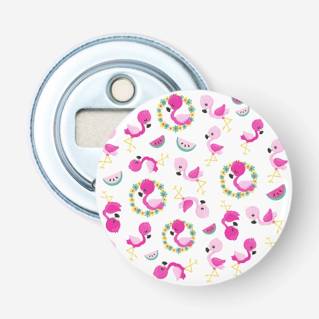 Tropical Pattern, Flamingos, Watermelons, Flowers Bottle Opener (Front)