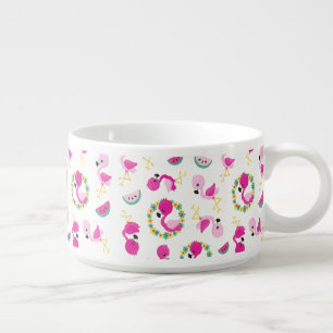 Tropical Pattern, Flamingos, Watermelons, Flowers Bowl