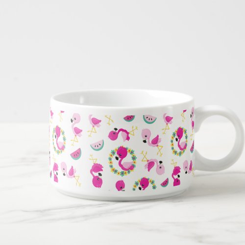 Tropical Pattern Flamingos Watermelons Flowers Bowl