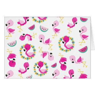 Tropical Pattern, Flamingos, Watermelons, Flowers Cards