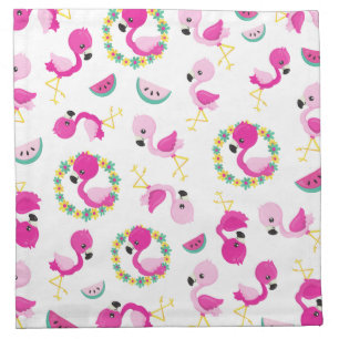 Tropical Pattern, Flamingos, Watermelons, Flowers Cloth Napkin
