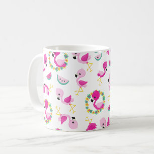 Tropical Pattern, Flamingos, Watermelons, Flowers Coffee Mug