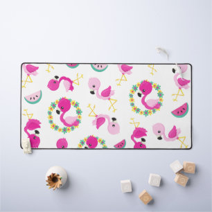Tropical Pattern, Flamingos, Watermelons, Flowers Desk Mat