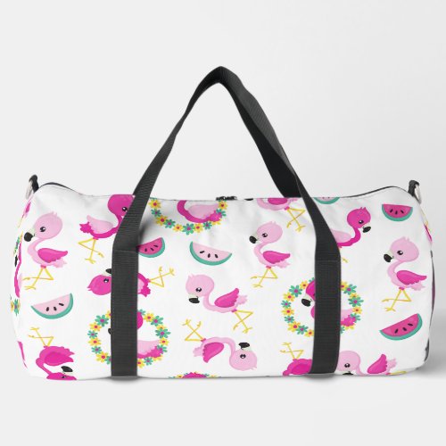 Tropical Pattern Flamingos Watermelons Flowers Duffle Bag