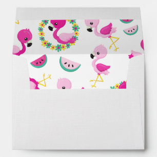 Tropical Pattern, Flamingos, Watermelons, Flowers Envelope