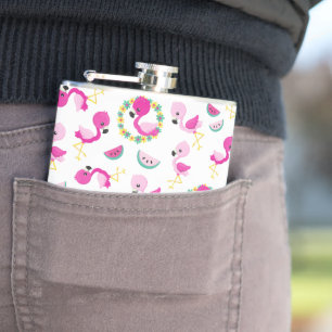Tropical Pattern, Flamingos, Watermelons, Flowers Flask