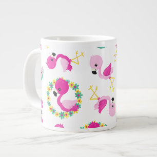 Tropical Pattern, Flamingos, Watermelons, Flowers Giant Coffee Mug