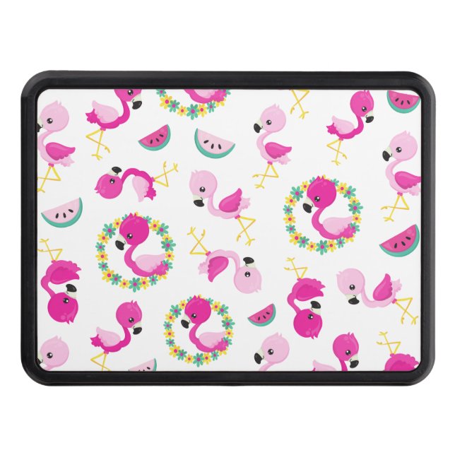 Tropical Pattern, Flamingos, Watermelons, Flowers Hitch Cover (Front)