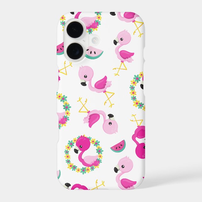 Tropical Pattern, Flamingos, Watermelons, Flowers Iphone Case (Back)