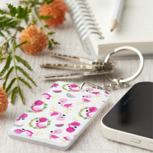 Tropical Pattern, Flamingos, Watermelons, Flowers Keychain