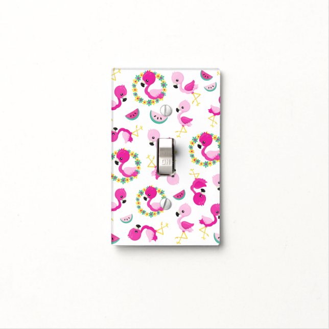 Tropical Pattern, Flamingos, Watermelons, Flowers Light Switch Cover (In Situ)