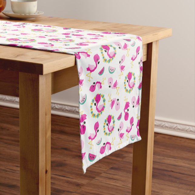 Tropical Pattern, Flamingos, Watermelons, Flowers Medium Table Runner (In Situ)