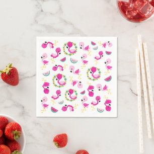Tropical Pattern, Flamingos, Watermelons, Flowers Napkins