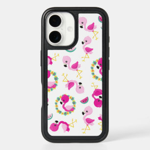 Tropical Pattern, Flamingos, Watermelons, Flowers iPhone 16 Case