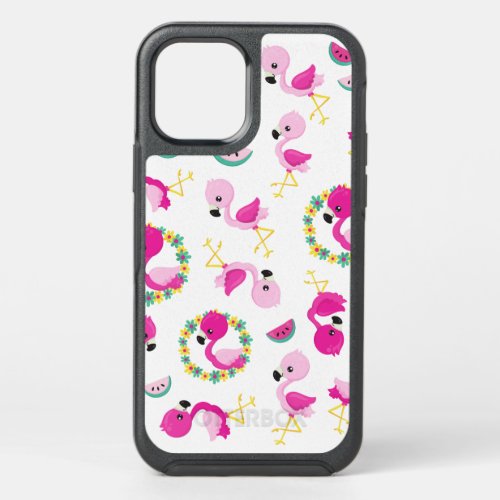 Tropical Pattern Flamingos Watermelons Flowers OtterBox Symmetry iPhone 12 Case