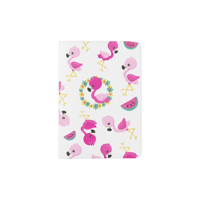 Tropical Pattern, Flamingos, Watermelons, Flowers Passport Holder (Front)