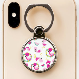 Tropical Pattern, Flamingos, Watermelons, Flowers Phone Ring Stand