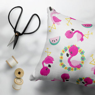 Tropical Pattern, Flamingos, Watermelons, Flowers Pillow Case