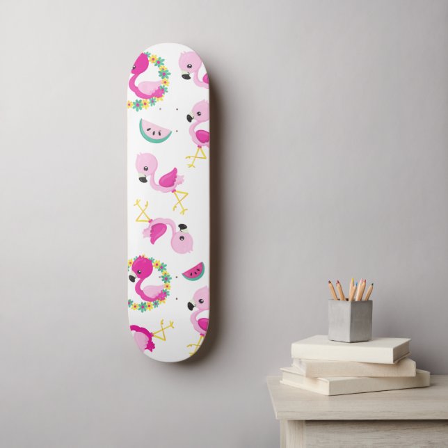 Tropical Pattern, Flamingos, Watermelons, Flowers Skateboard (Wall Art)