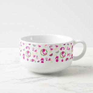 Tropical Pattern, Flamingos, Watermelons, Flowers Soup Mug