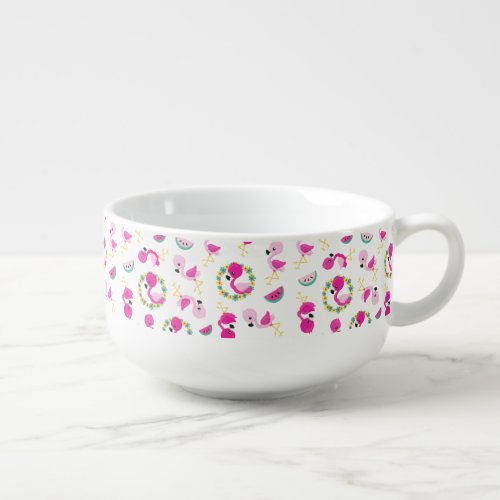 Tropical Pattern Flamingos Watermelons Flowers Soup Mug