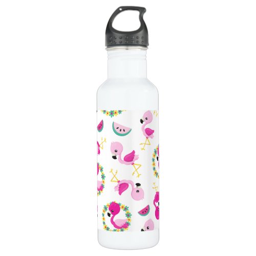 Tropical Pattern Flamingos Watermelons Flowers Stainless Steel Water Bottle