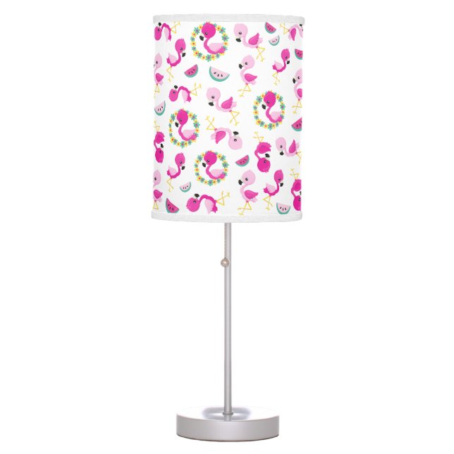 Tropical Pattern, Flamingos, Watermelons, Flowers Table Lamp (Front)