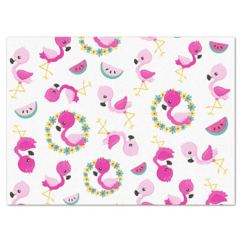 Tropical Pattern Flamingos Watermelons Flowers Tissue Paper