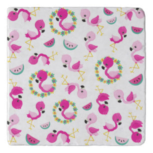 Tropical Pattern, Flamingos, Watermelons, Flowers Trivet